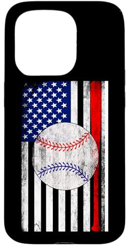 Coque pour iPhone 15 Pro Lanceur de baseball avec drapeau américain