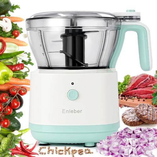 Enleber Mini Food Processor Electric Food Processors & Vegetable Chopper Electric Fruit & Vegetable Mini Chopper 4 Stainless Steel Blades 1000ml White