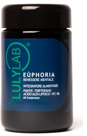 LULYLAB Euphoria Integratore per Benessere Mentale e Rilassamento, Contro Ansia, Stress e Fame Nervosa, Supporto Psicofisico, 60 Compresse con Biancospino, Griffonia, Rodiola, Triptofano e Zafferano