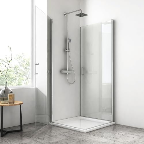 EMKE Duschkabine 80 x 80 x 195 cm Eckeinstieg Pendeltür Dusche, Duschabtrennung Komplettdusche Eckeinstieg Duschkabine Duschtür Falttür, 6mm Duschwand Glas Duschkabinen Fertigdusche Komplettdusche
