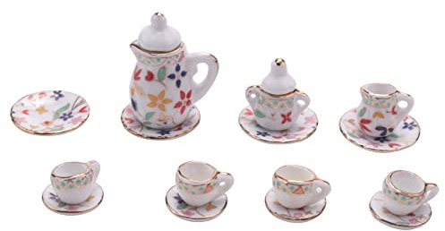 Orolotay 15 Piezas en Miniatura de Comedor casa de munecas de Porcelana vajilla Juego de te vajilla Placa Copa Impresion Floral Colorida
