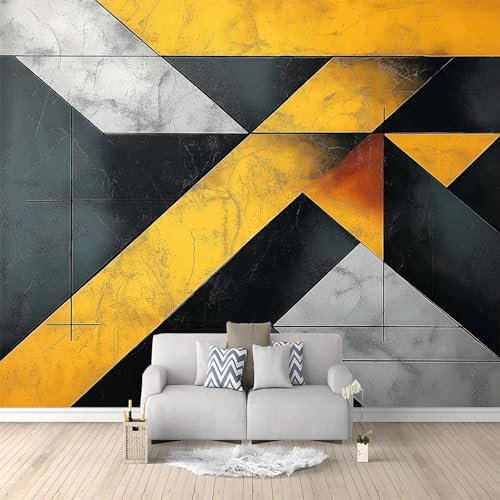 Papel tapiz panorámico 3D 350 x 256 cm Papel tapiz no tejido para Salón dormitorio infantil decoración Moderno Bloques Geométricos patrón Mural Negro Papel tapiz de fondo