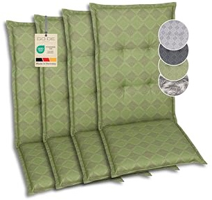GO-DE Textil Bequeme und attraktive Polsterauflagen für Hochlehner-Gartenstühle (4er-Set, Rautenlinien grün, Hochlehner)