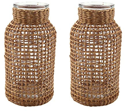 JIVIMOCO 2X Florero de Cristal de Paja Maceta Japonesa Cesta de Flores Creativa Fruncido Nórdico para Plantas de Agua -S