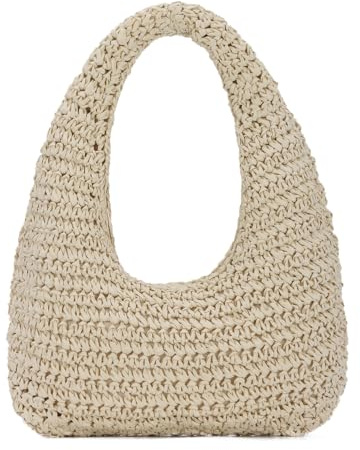 LHHMZ Borsa di paglia a mezzaluna per donne, Borsa a tracolla in rafia da spiaggia estiva 2025