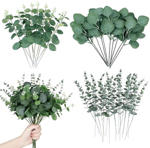 MisFun 30 Piezas Eucalipto Seco Plantas Artificiales Decorativas, Plantas Artificiales, Eucalipto Flores Artificiales Decoracion, Flores Secas Decoracion, Eucaliptos Preservado Arreglos Florales
