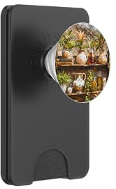 Rustic Bookshelf With Tropical Plants and Vintage Pitchers PopSockets PopWallet for MagSafe