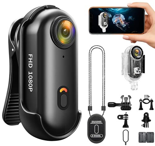 Mini Caméra d'Action WiFi,Camera Sport 1080P, Mini Camera Moto,APP Contrôlé,Portable Appareil Photo Sous-Marine,Magnétique Action Cam pour Vlog Cyclisme Surf Skateboard Vélo,Caméra Au Pouce(Noir)