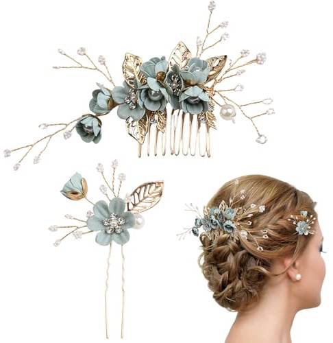 MUNSKT 2 Pièces Pince à Cheveux Mariage Épingle à Cheveux de Marriage Perle Cristal forme U Perle Pinces à Cheveux Strass Accessoires Florales Accessoires de Coiffure pour Femmes et Filles