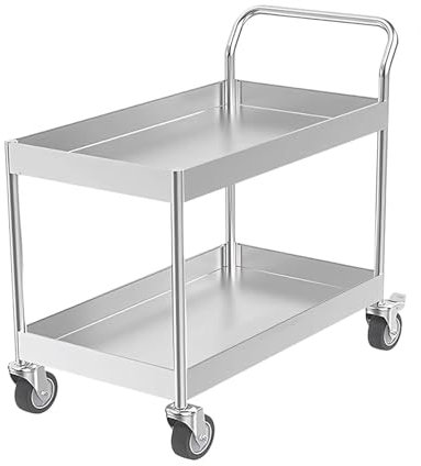 KLYDBMYT 2-stufiger Rollwagen für Werkzeuge, Küchenrollwagen aus Edelstahl mit Rädern, Süßigkeitenwagen aus Metall, für Garage, Werkstatt, Lager (60 cm)