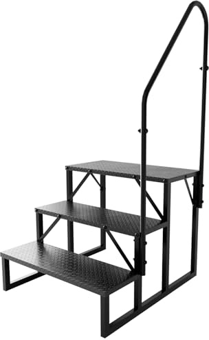 RV Steps with Handrails, RV Stairs 660 lbs Load Capacity, Step Ladder with Anti-Slip Panel, Mobile Home Stairs for Travel Trailers (3 Step)