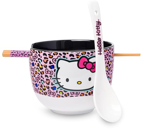 Silver Buffalo Sanrio Hello Kitty Leopard, Ramen Bowl with Chopsticks, 20oz