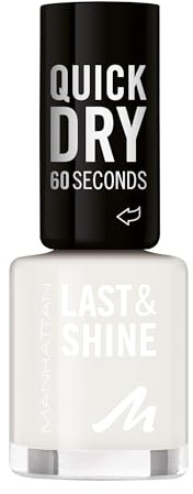MANHATTAN Last & Shine schnelltrocknender Nail Polish, veganer & tierversuchsfreier Nagellack, langanhaltend, ultraglänzendes Finish, 8ml, Fb. 011 Angel Wing