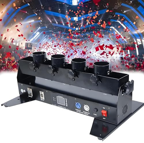 PxkVrin Lanzador De Confeti EléCtrico, MáQuina Sopladora De Confeti De 4 Disparos, CañóN De Confeti DMX/Control Remoto, para DJ para Bodas En El Escenario.