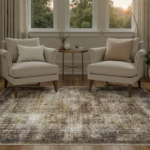 DCX Washable 6x9, Kid & Pet Friendly with Rubber Back Non Slip, Stain Resistant Vintage Rug for Living Room, Bedroom, Home Office, Soft Low Pile Large Farmhouse Distressed Carpet, Brickred