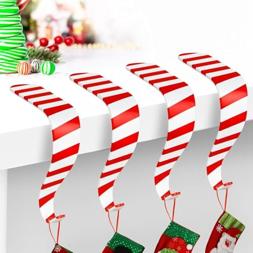 Set di 3 supporti per calze natalizie per mantello, in metallo leggero, regolabili, per appendere calze, ganci per camino (rosso e bianco, 3)
