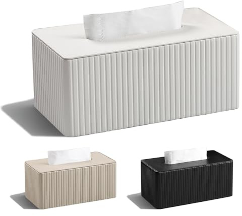 Kosmetiktücherbox,Taschentuchbox,Rechteckige Tissue Box aus PU-Leder,taschentuchspender Tücherbox,Taschentücher Box Spender für Zuhause,Bad,Wohnzimmer,Schlafzimmer,Auto,Büro (Weiß)