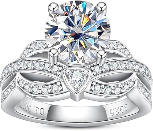 Damring - Moissanitdiamantring - med GRA-certifiering, 925 sterling silver, 18k vitt guldplätering, renhet D+ VVS1, plasmafinish. Passar för: Bröllop, 54, Sterlingsilver, Moissanit