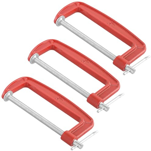 LEXININ 3 Pcs 6 Inch G Clamp, Jaw Opening 155mm Red Cast Iron C Clamps for Woodworking Welding Building