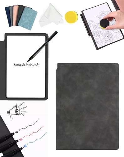 Reusable Whiteboard Notebook - A5 Portable Dry Erase Notebook with Ultra-Fine 0.5mm Grid & Lay-Flat Design, Includes Marker & Cloth, Eco-Friendly Paperless Notebook – Infinite Writing, Zero Waste (A)