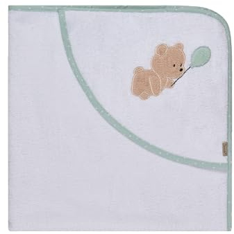 Sterntaler Kapuzenbadetuch Bär Bo, Baby-Badetuch mit Kapuze, saugfähige Baumwolle, süße Applikation, weich und pflegeleicht, 80×80×0,5 cm, weiß
