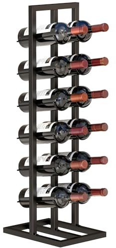 HOMCOM Portabottiglie da Terra per 12 Bottiglie con Cinghia Antiribaltamento, Porta Bottiglie di Vino Industriale in Acciaio, Salvaspazio per Cucina, Sala da Pranzo, Bar, Nero