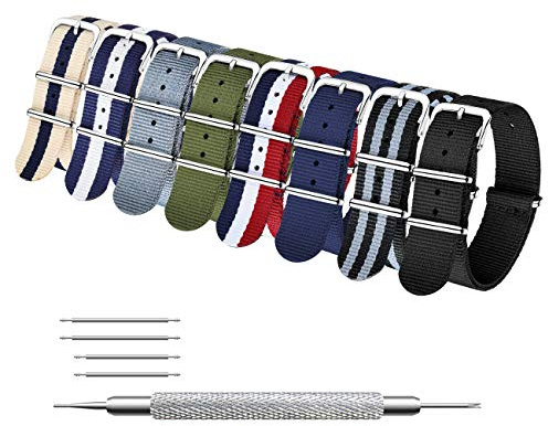 MEGALITH Klockor Rem NATO 4/8 Uppsättningar 16mm 18mm 20mm 22mm 24mm Klockarmband Nylon Ballistiska Swiss Zulu Remmar med Spänne i Rostfritt Stål