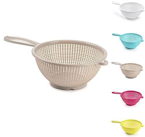 22cm Plastic Colander Food Sieve Strainer Basket for Food Washing Draining Pasta Spaghetti Rice Salad Vegetable Kitchen Cooking Hobby Design 4 (Taupe)