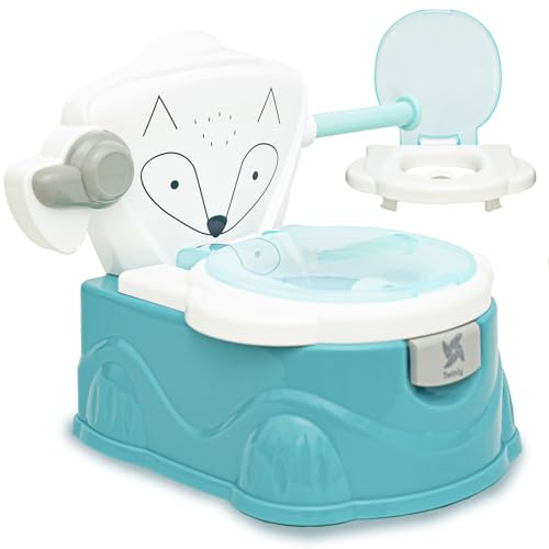 Twinly Foxy - Orinal Bebé 3 en 1 - Orinales Infantiles con Tapa - Inodoro WC Niños con Reductor de Váter Extraíble, Portarrollos y Vaso Interior de Fácil Limpieza (Azul)