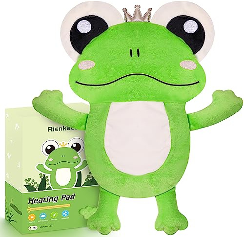 Microwave Heating Pad for Period & Cramps Pain Relief, Cute 16 × 12.6'' Microwavable Menstrual Cramp Relief Heating Pad Stuffed Animal, Moist Microwave Heat Pad with Washable Cover - Frog