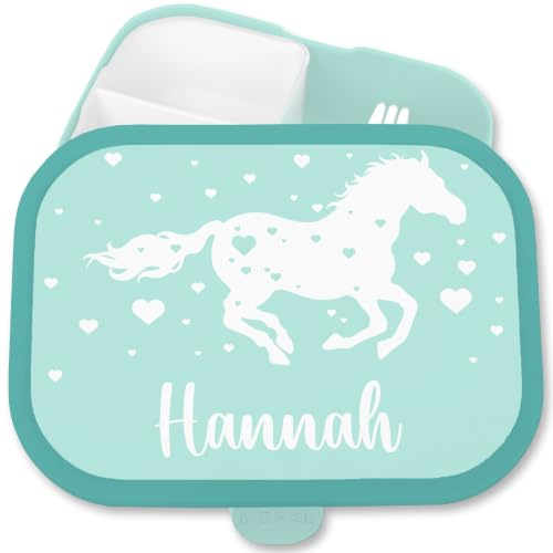 Brotdose Kinder Campus für Mepal - Pferd Pferdemädchen Pferdemotiv Reiten Pferde - 750 ml - Türkis - personalisierte geschenke schulkind jausenbox mädchen schule horse pferdefans brotzeitbox