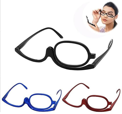 COKYIS Lesebrillen Damen Schminkbrille, Make-up Lesebrille Mit Klappbaren Brillenglas, Flip Down Lesehilfe Brille Für Kosmetisches (Color : Red, Size : 2.0)