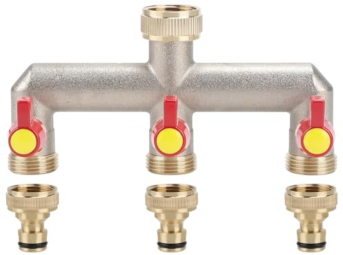 LALAGO 3-Wege Messing Wasserhahn Verteiler für Gartenschlauch - Wasserdurchflussregulierung, 3/4 Zoll Schlauch Adapter, Garten Wasserverteiler