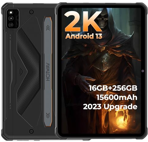 HOTWAV R6 Ultra Tablette Incassable, 16Go + 256Go/(2To TF) Tablette Tactile, 10.4 FHD+, 15600mAh, Tablette Android 13, 16MP Caméra, 2K/Octa-Core/IP68IP69K/Dual SIM 4G/5G WiFi/Face ID/OTG Orange