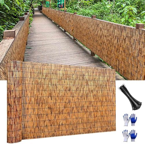Naturlicher Schilfzaun Balkon Sichtschutz Bambuszaun 60x150cm 70x200cm 80x300cm 90x350cm 100x400cm 110x500cm Dekorative Zäune Schilfrohrmatten Für Garten Balkon Im Freien Hinterhof Terrasse Divider (