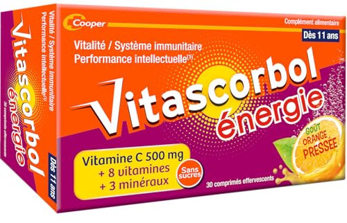 VITASCORBOL - ENERGIE - Multivitamines - Complément alimentaire - Goût Orange pressée - 30 comprimés effervescents