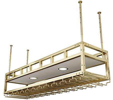 Portabottiglie da Parete Rustico Industriale con ripiano in Legno a 2 Livelli e portabicchieri sospesi per Gli Amanti del Vino. (80 cm (31 Pollici))