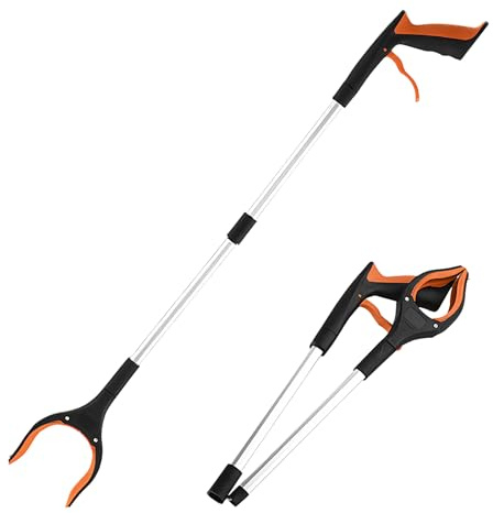 Long Foldable Litter Pickers Grabber Stick, Folding Grabber Stick With Anti-Slip Silicone Claw, Heavy Duty Pick Up Stick, Lightweight Rotating Grabber Stick Reaching Aids