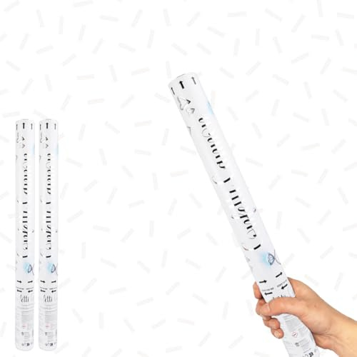 White Paper Biodegradable Large Confetti Cannon 50cm – Pack of 2 – Party Poppers Environment Friendly Confetti Popper Shooter for Weddings, Parties, Celebrations & Events