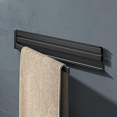doporro Porte-Serviettes Magnétique Mural Pliable Rangement Serviettes | Torchon, Noir Mat, Acier au Carbone, sans Perçage, pour Salle de Bain et Cuisine, 40cm, Folda02