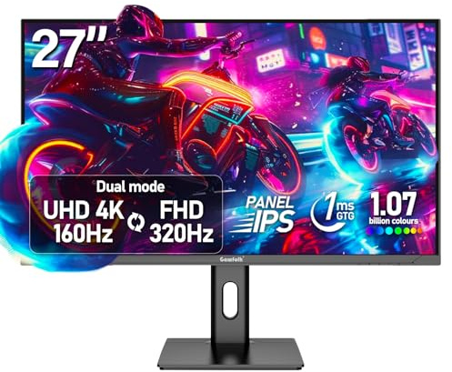 Gawfolk 27 Zoll 4K UHD 160Hz/ FHD 320Hz Gaming Monitor mit Lautsprecher | IPS Dual-Mode PC Bildschirm, PIP/PBP, FreeSync, HDMI 2.1, DP 1.4, VESA 75x75mm, Für Gamer, Home-Office & Multimedia