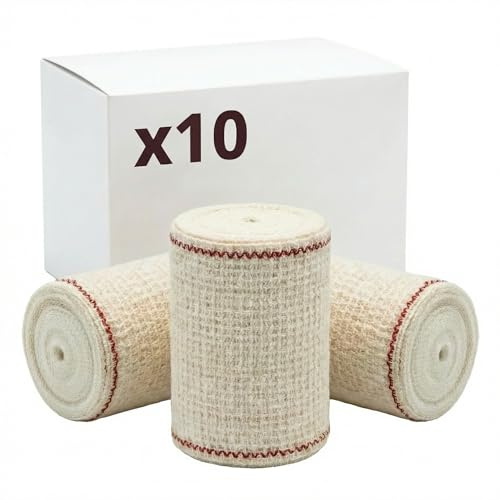 KMINA Venda de Crepe Elastica (10 unidades) Algodon Transpirable, Lavable y Reutilizable, 10 cm x 10 m Blanca