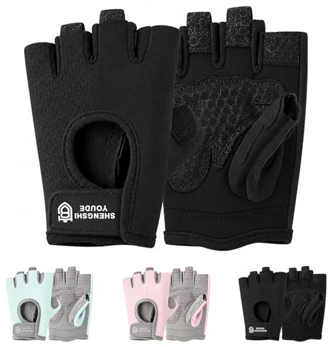 Hwtcjx Guanti da Ciclismo da Bambino, Mezze Dita, per 9-13 anni, Nero, M