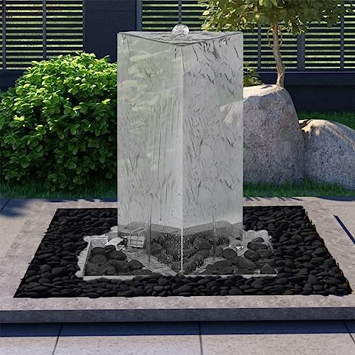 LoogCape Fuente de jardín con bomba de acero inoxidable, 76 cm, triangular, cascada, fuente ornamental, cascada, para jardín, terraza, balcón, salón, interior, solar