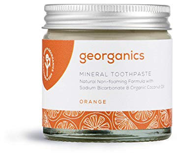 Georganics Mineral Toothpaste - 60ml - Orange Flavour - Fluoride, SLS & Glycerine Free - Non-Foaming Natural Toothpaste with Virgin Coconut Oil - Certified Cosmos Natural, Vegan and Cruelty-Free