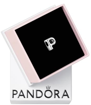 PANDORA Moments Buchstabe P - wendbares Alphabet-Charm aus Sterling-Silber mit geprägten Herzen und Perlen an der Rückseite - kompatibel mit Armbändern Moments Kollektion