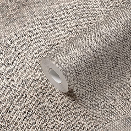 awallo - Carta da parati in tessuto non tessuto effetto lino spesso, 10,05 m x 0,53 m, colore: beige e marrone, prodotta in Germania, 354419 3544-19