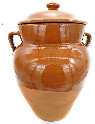 Tinaja de barro para aceitunas con tapa 10 l. 35 cm.