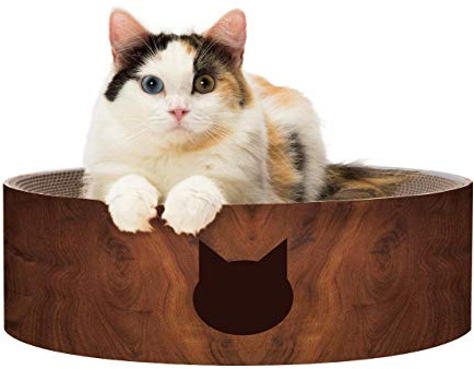 Necoichi Cat Scratcher Bowl for Indoor Cats - Cat Scratching Lounger with Reversible Usability and Extra Comfort for Lounge, Cardboard Bed Couch / (Regular, Dark Cherry)