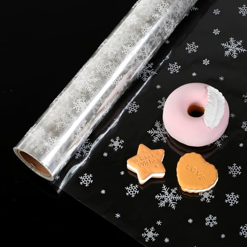 GWHOLE Papier Transparent Emballage Noël 40CM x 30M Papier Cadeau Transparent Motif Flocon de Neige Papier Cristal pour Cadeaux Fleurs Arts Artisanat